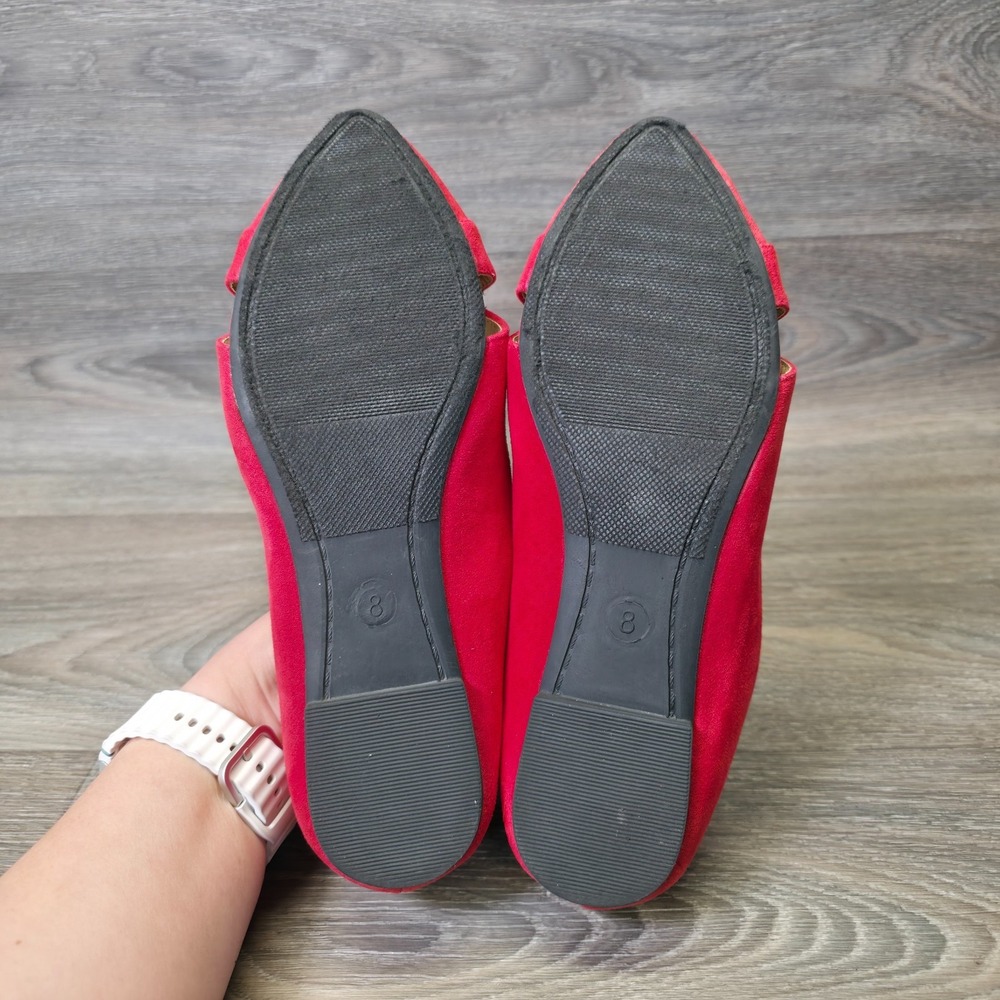 Charles Albert Flats Women 8 Red Pointed Toe Faux Suede Classic Ballet Timeless - Picture 9 of 12